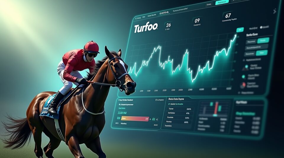 Course de chevaux avec données en direct, symbolisant le site officiel de Turfoo