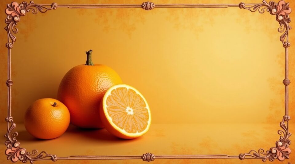 Orangette brillante sur fond de blog vintage avec décors d'agrumes